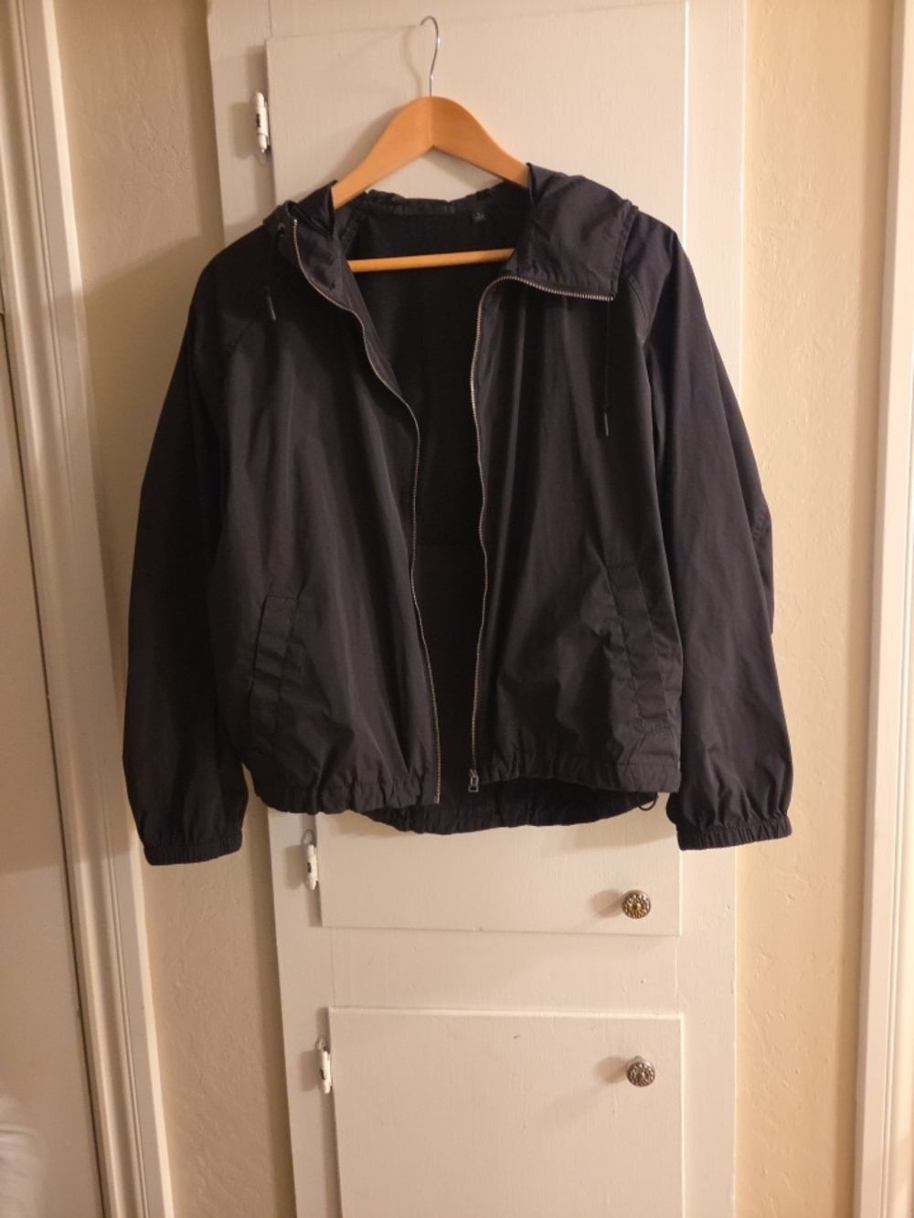 Uniqlo Black Hooded Jacket with Label Detail